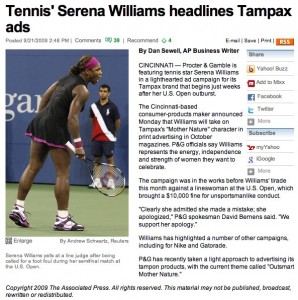 USA Today reports Serena Williams deal with P&G